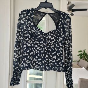 Elegant Black and White Floral Crop Top